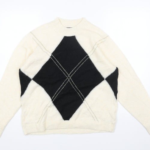 Marks and Spencer Womens Black Round Neck Argyle/Diamond Acrylic Pullover Jumper Size M