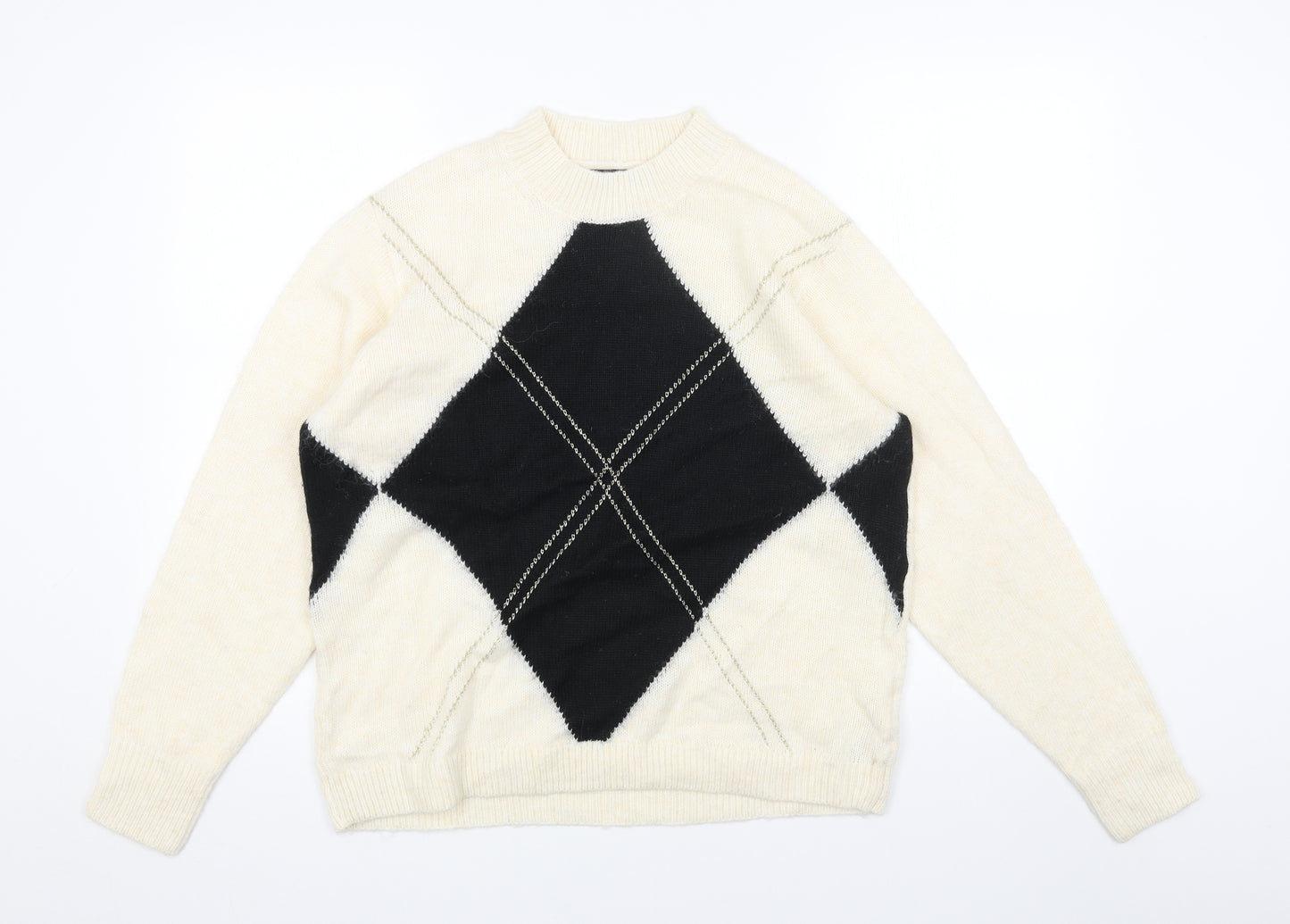 Marks and Spencer Womens Black Round Neck Argyle/Diamond Acrylic Pullover Jumper Size M