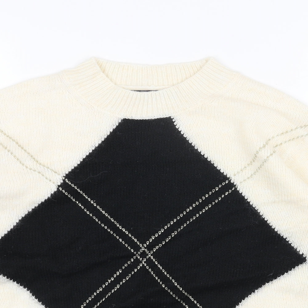 Marks and Spencer Womens Black Round Neck Argyle/Diamond Acrylic Pullover Jumper Size M