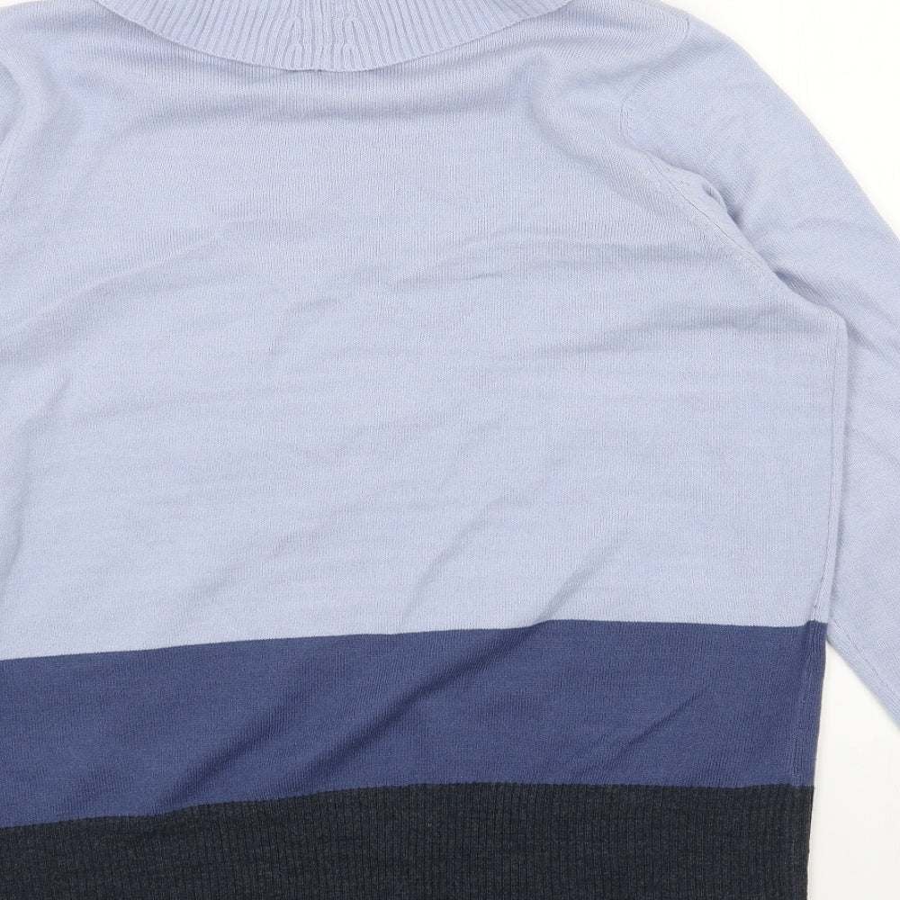 Marks and Spencer Womens Blue Roll Neck Acrylic Pullover Jumper Size 16 - Colourblock