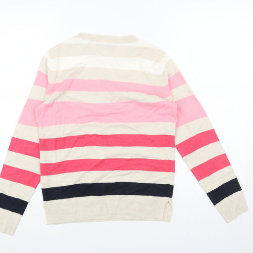Marks and Spencer Womens Beige Scoop Neck Striped Acrylic Pullover Jumper Size 6