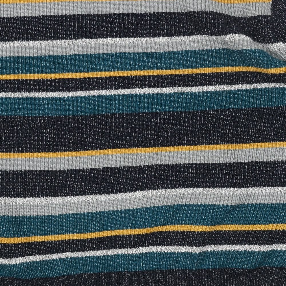 Marks and Spencer Mens Blue Round Neck Striped Acrylic Pullover Jumper Size 3XL