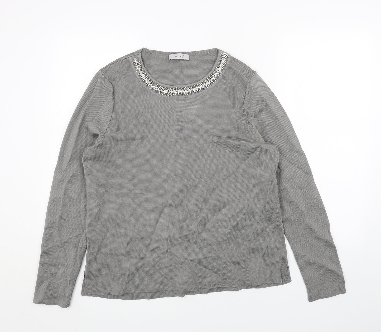 Per Una Womens Grey Viscose Basic T-Shirt Size 14 Round Neck