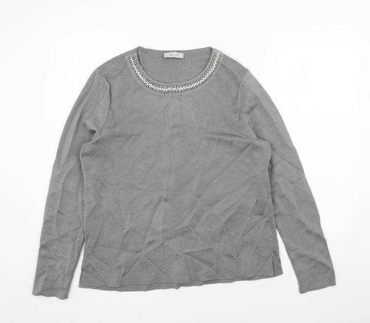 Per Una Womens Grey Viscose Basic T-Shirt Size 14 Round Neck