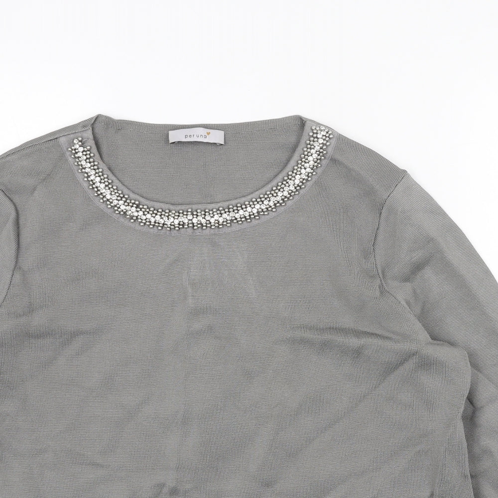 Per Una Womens Grey Viscose Basic T-Shirt Size 14 Round Neck