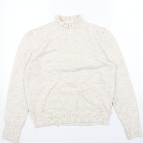 albray Womens Beige Mock Neck Acrylic Pullover Jumper Size 10