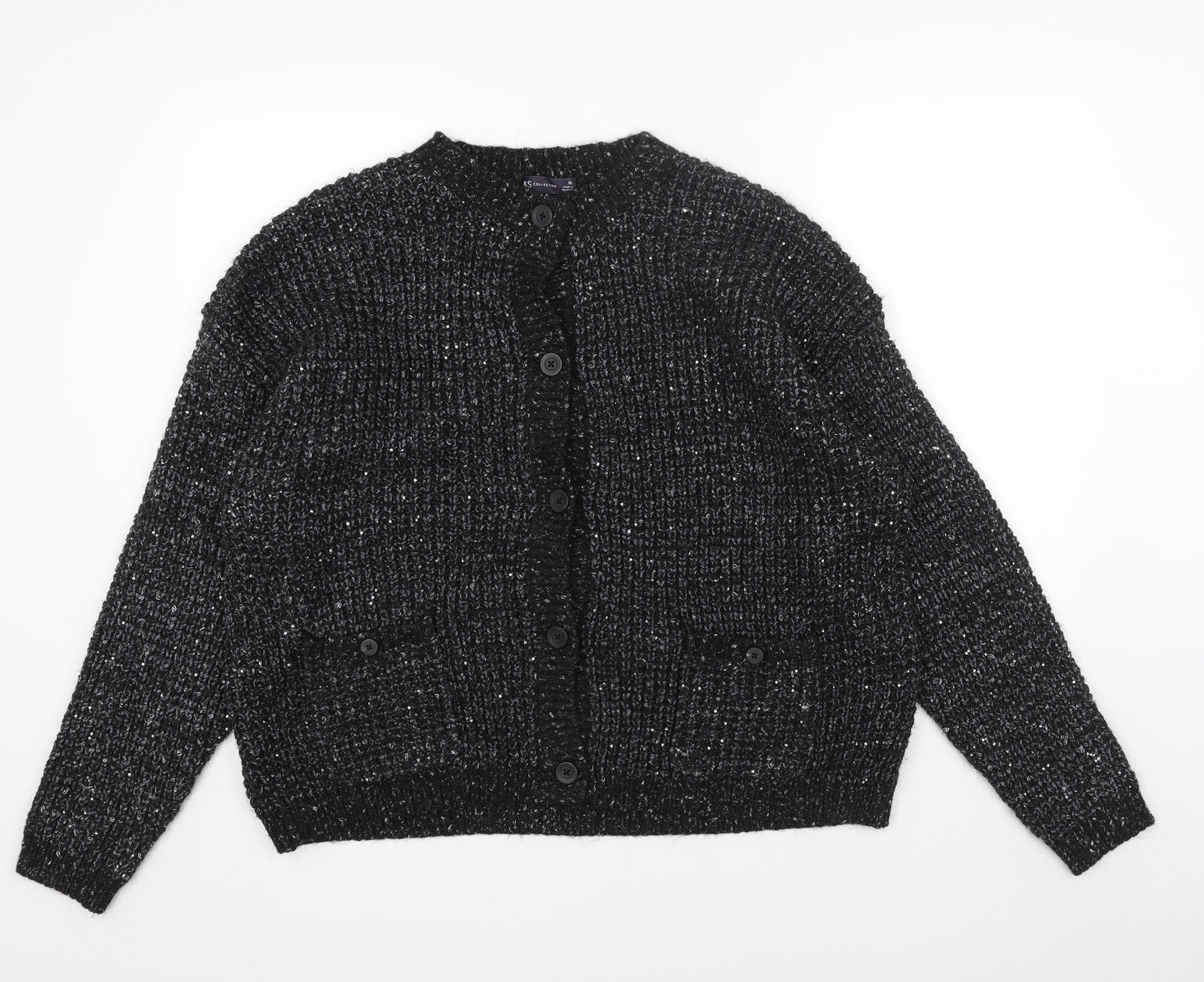 Marks and Spencer Womens Black Round Neck Acrylic Cardigan Jumper Size XL