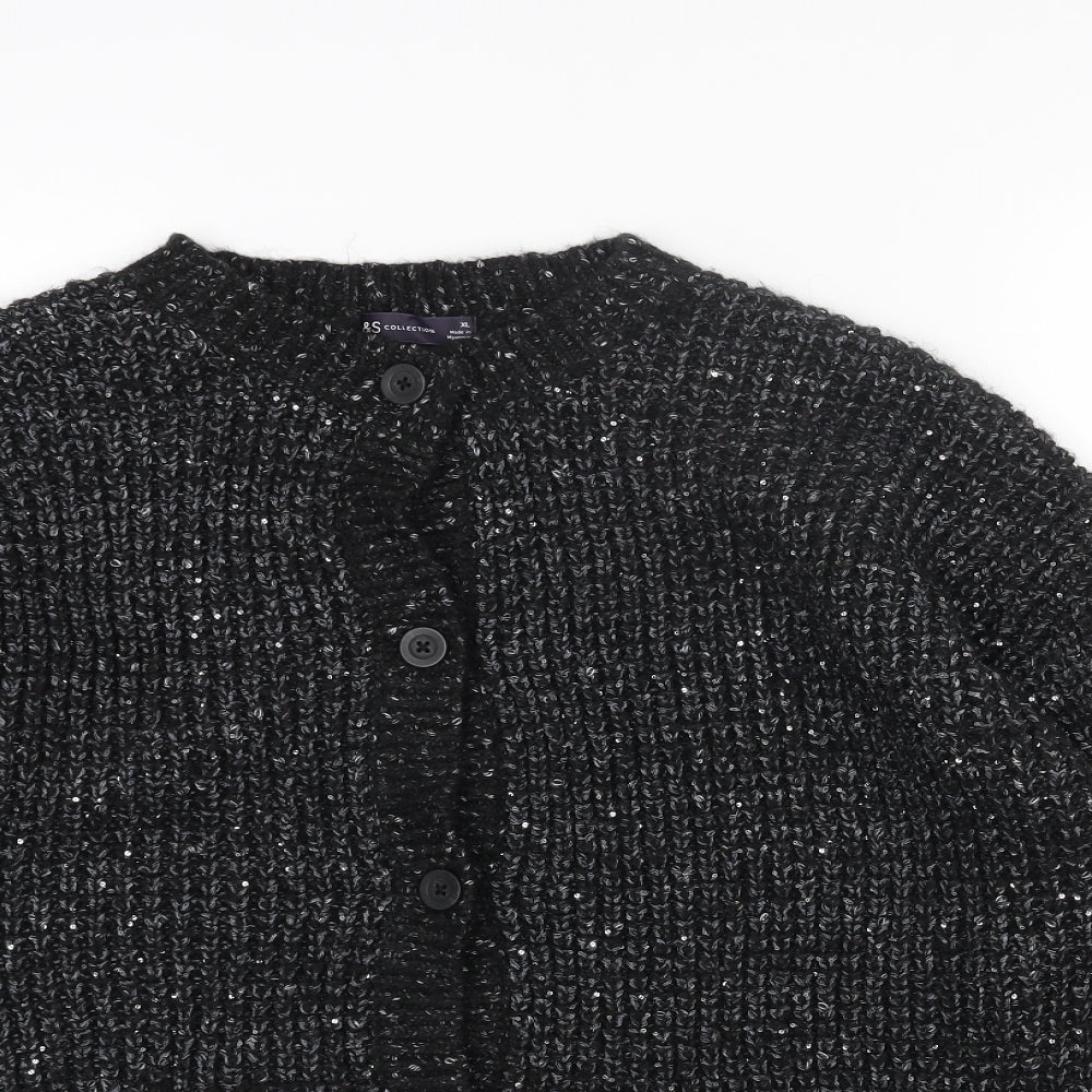 Marks and Spencer Womens Black Round Neck Acrylic Cardigan Jumper Size XL
