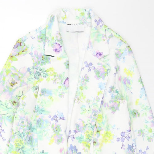 ASOS Womens White Floral Overcoat Coat Size 8