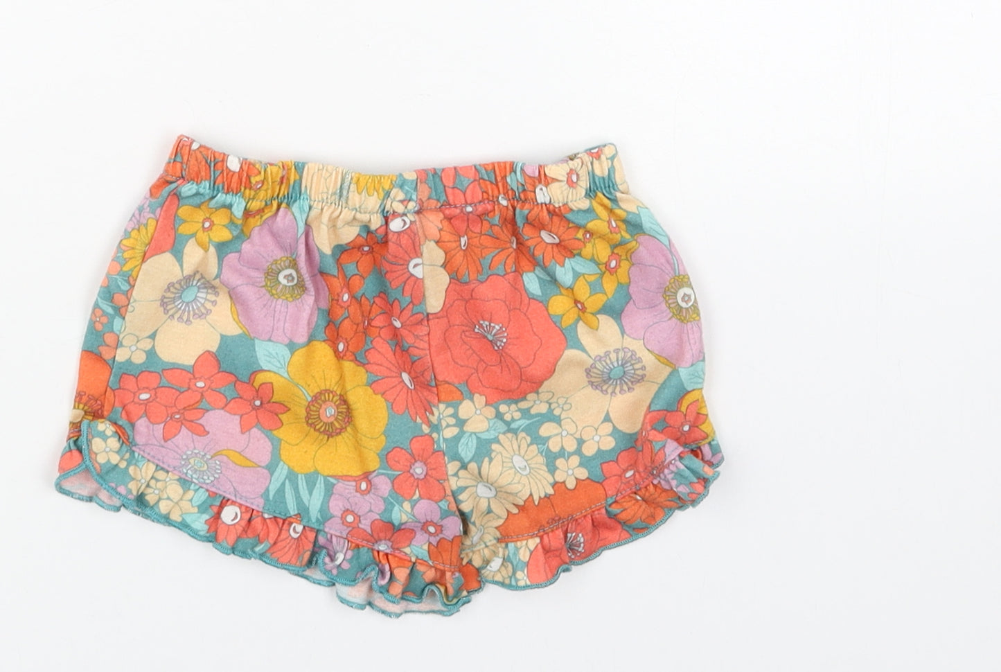 Preworn Girls Multicoloured Floral Cotton Hot Pants Shorts Size 2XS Regular