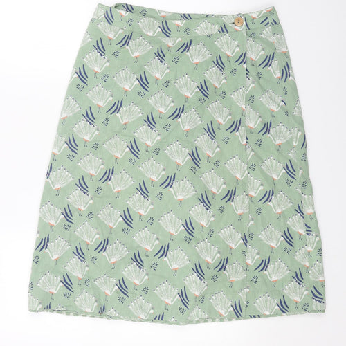 Preworn Womens Green Geometric Cotton Straight & Pencil Skirt Size 34 Button
