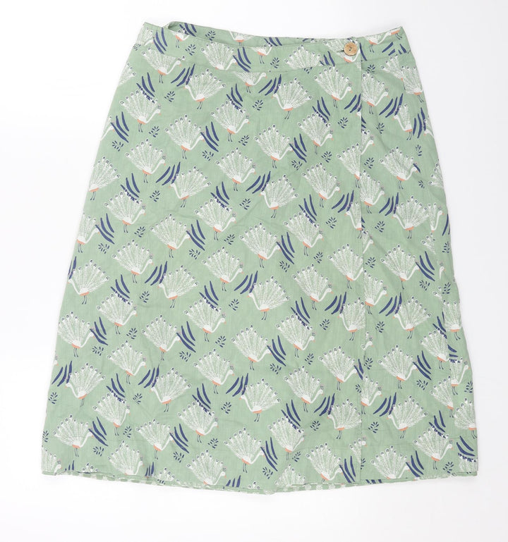 Preworn Womens Green Geometric Cotton Straight & Pencil Skirt Size 34 Button