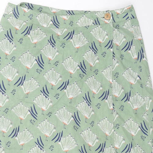 Preworn Womens Green Geometric Cotton Straight & Pencil Skirt Size 34 Button