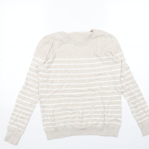 Gap Womens Beige Round Neck Striped Acrylic Pullover Jumper Size S