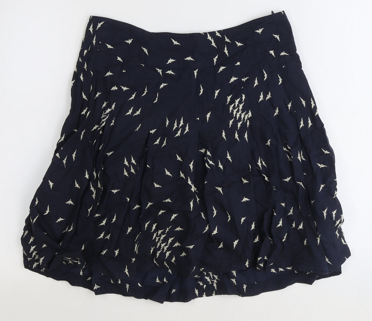 Fat Face Womens Blue Geometric Viscose Skater Skirt Size 10 Zip - Bird Pattern