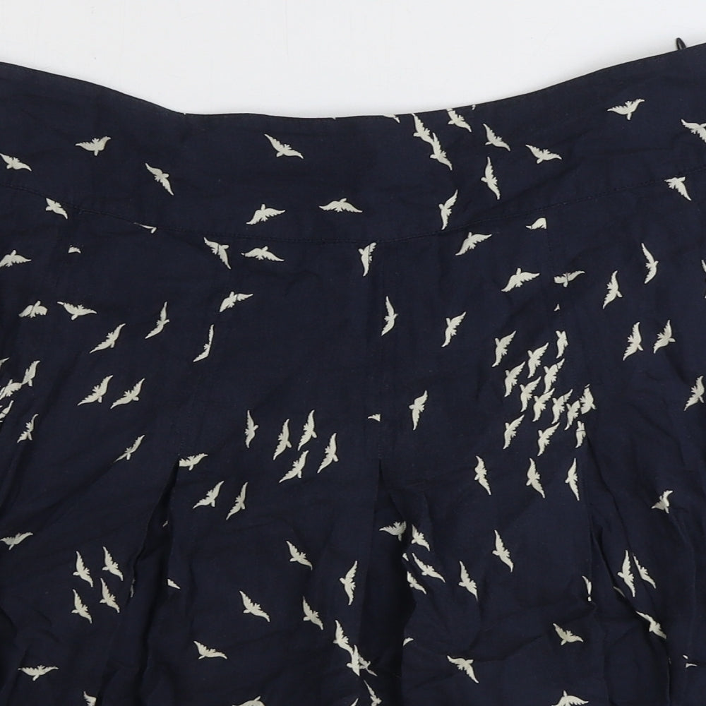 Fat Face Womens Blue Geometric Viscose Skater Skirt Size 10 Zip - Bird Pattern