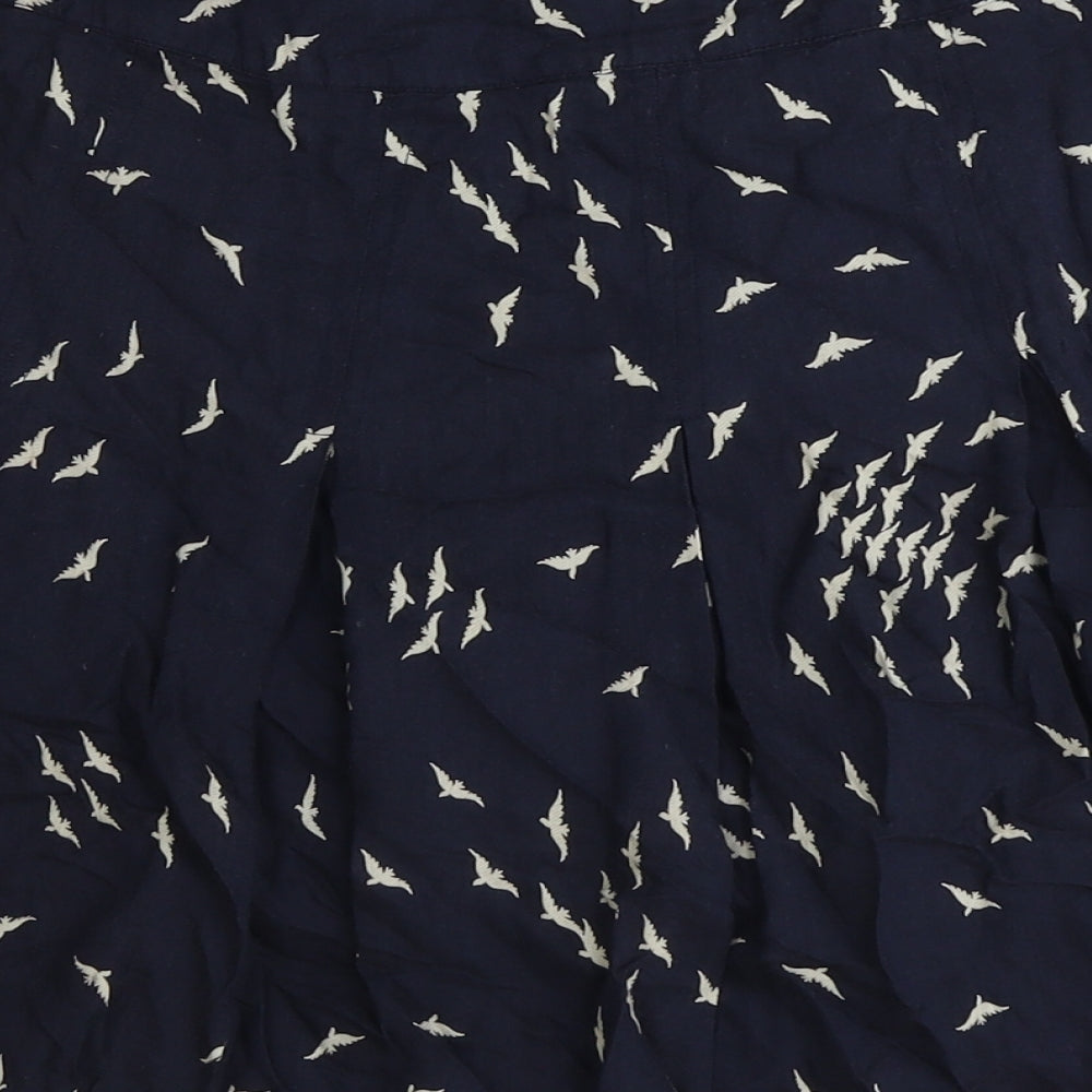 Fat Face Womens Blue Geometric Viscose Skater Skirt Size 10 Zip - Bird Pattern