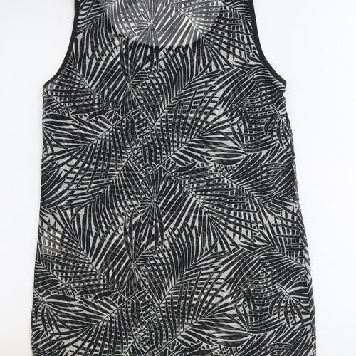 Preworn Womens Black Geometric Polyester Tunic Tank Size 8 Scoop Neck - Leaf Print