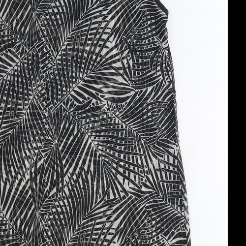 Preworn Womens Black Geometric Polyester Tunic Tank Size 8 Scoop Neck - Leaf Print