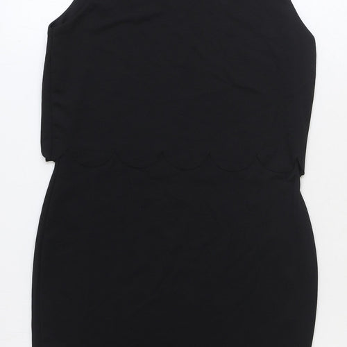 Boohoo Womens Black Polyester Mini Size 10 Boat Neck Pullover - Scallop Hem
