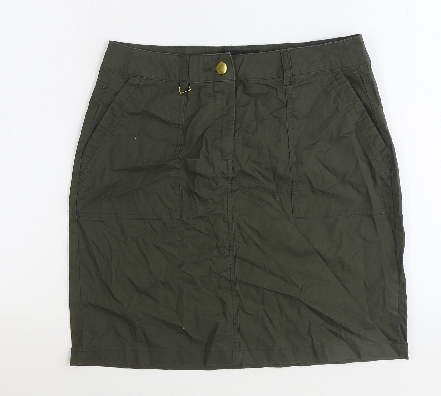 Dorothy Perkins Womens Green Cotton Straight & Pencil Skirt Size 8 Zip