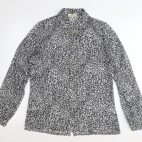 Papaya Womens Black Animal Print Polyester Basic Button-Up Size 12 Collared - Leopard Print