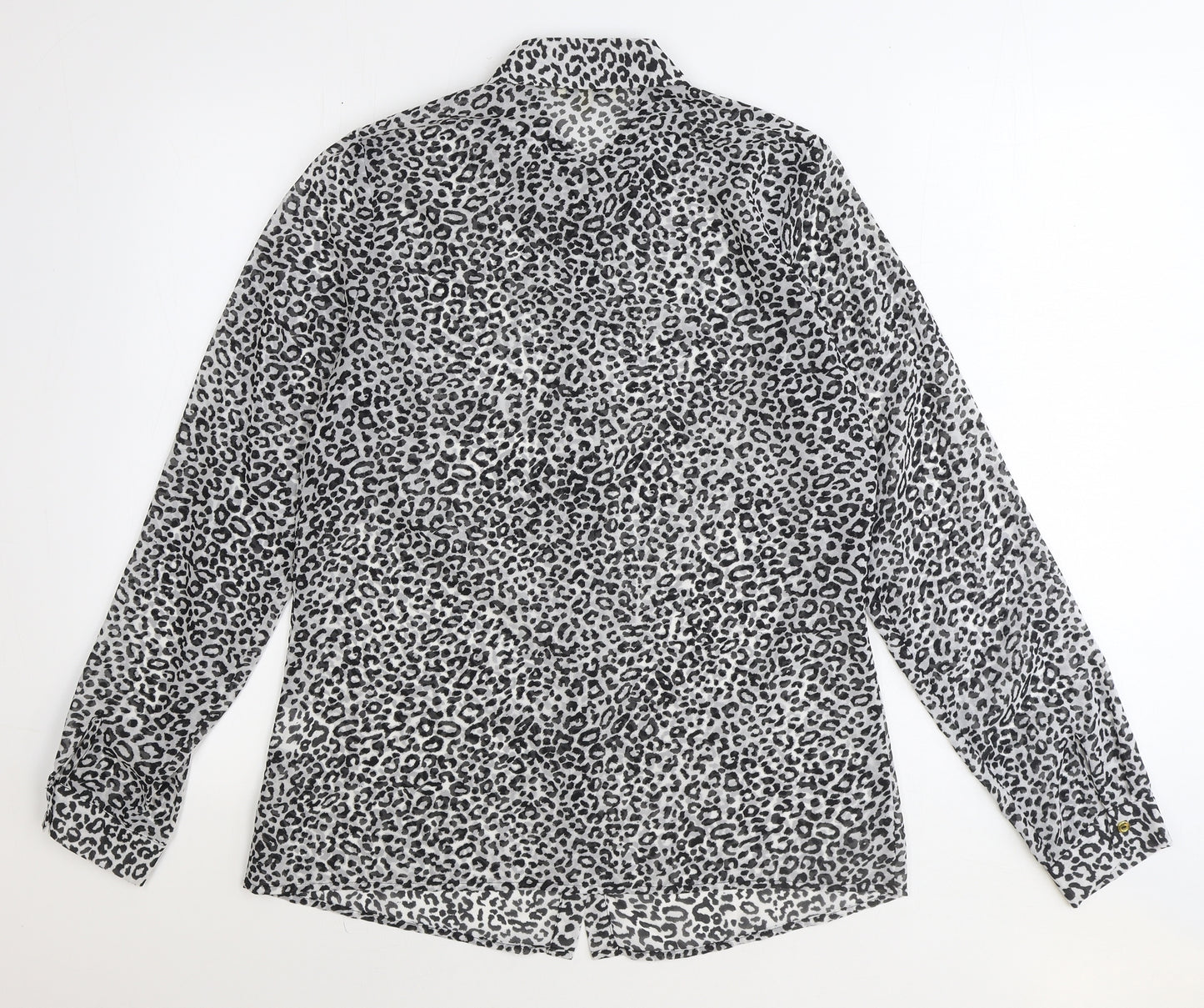 Papaya Womens Black Animal Print Polyester Basic Button-Up Size 12 Collared - Leopard Print