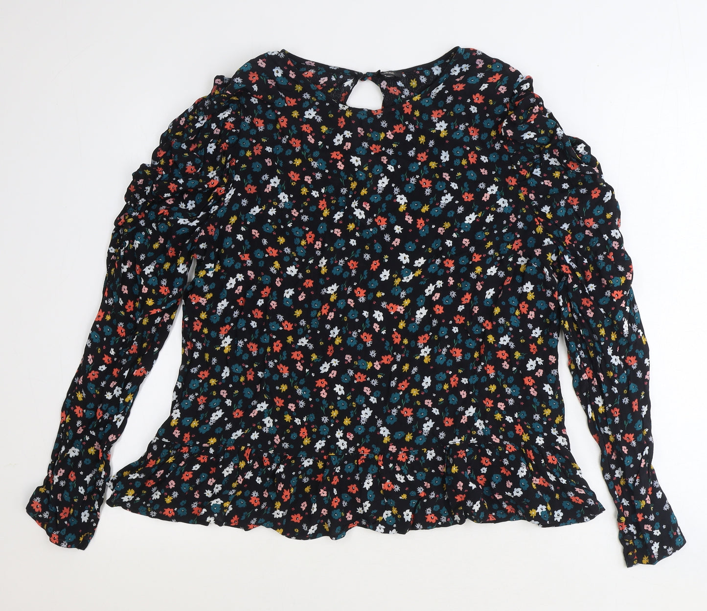 River Island Womens Black Geometric Polyester Basic Blouse Size 18 Round Neck