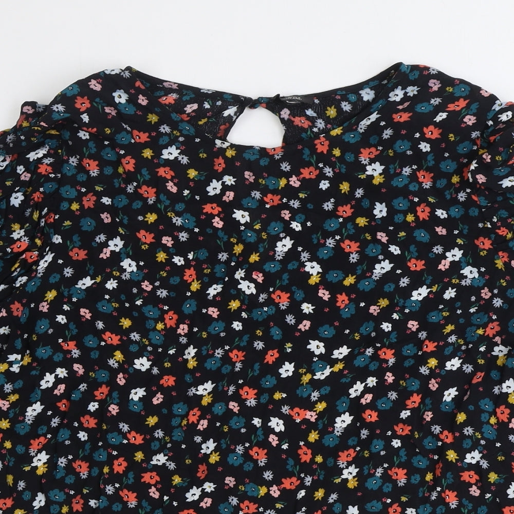 River Island Womens Black Geometric Polyester Basic Blouse Size 18 Round Neck