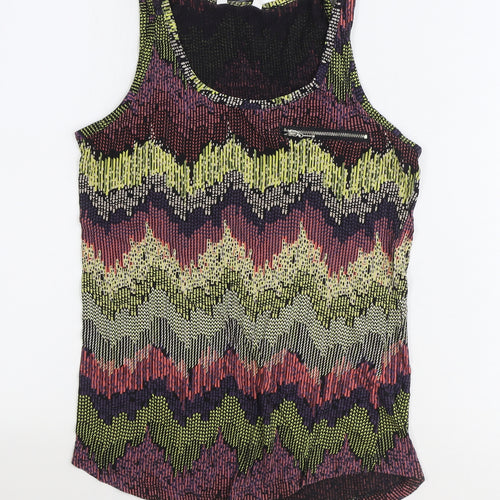 New Look Womens Multicoloured Geometric Polyester Basic Tank Size 8 Round Neck