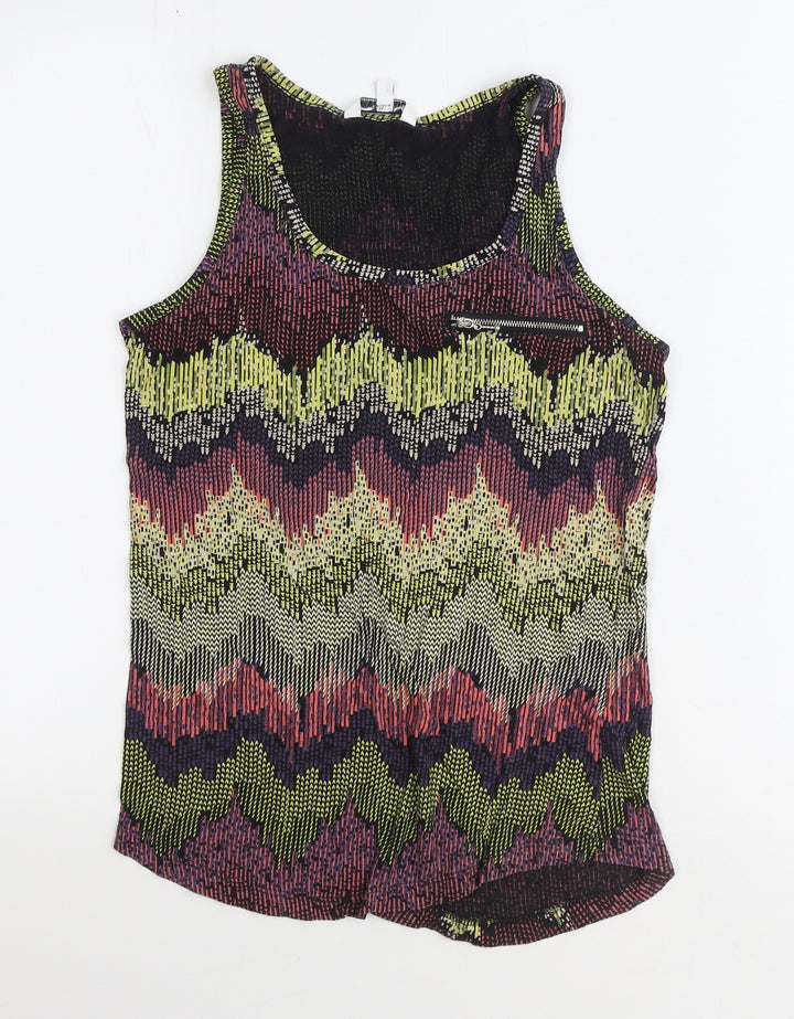 New Look Womens Multicoloured Geometric Polyester Basic Tank Size 8 Round Neck
