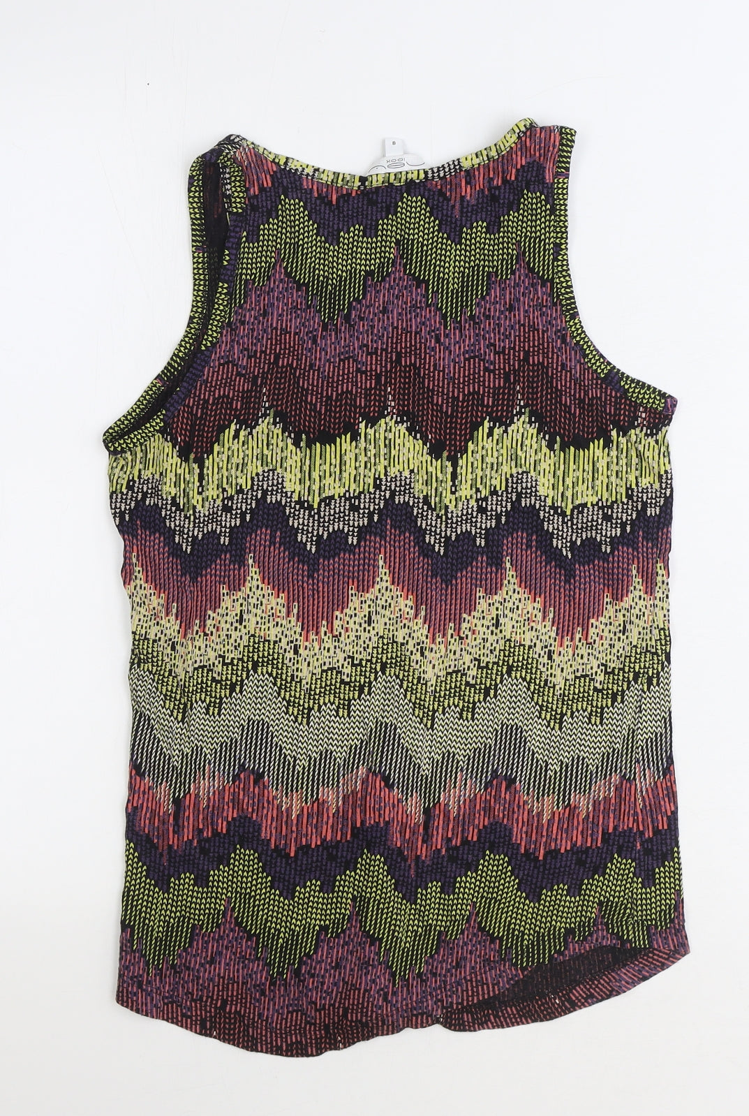 New Look Womens Multicoloured Geometric Polyester Basic Tank Size 8 Round Neck