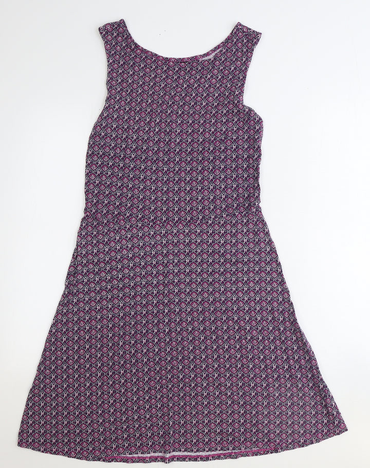 NEXT Womens Purple Geometric Viscose Fit & Flare Size 10 Round Neck Pullover