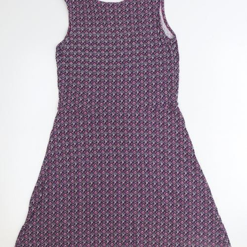 NEXT Womens Purple Geometric Viscose Fit & Flare Size 10 Round Neck Pullover