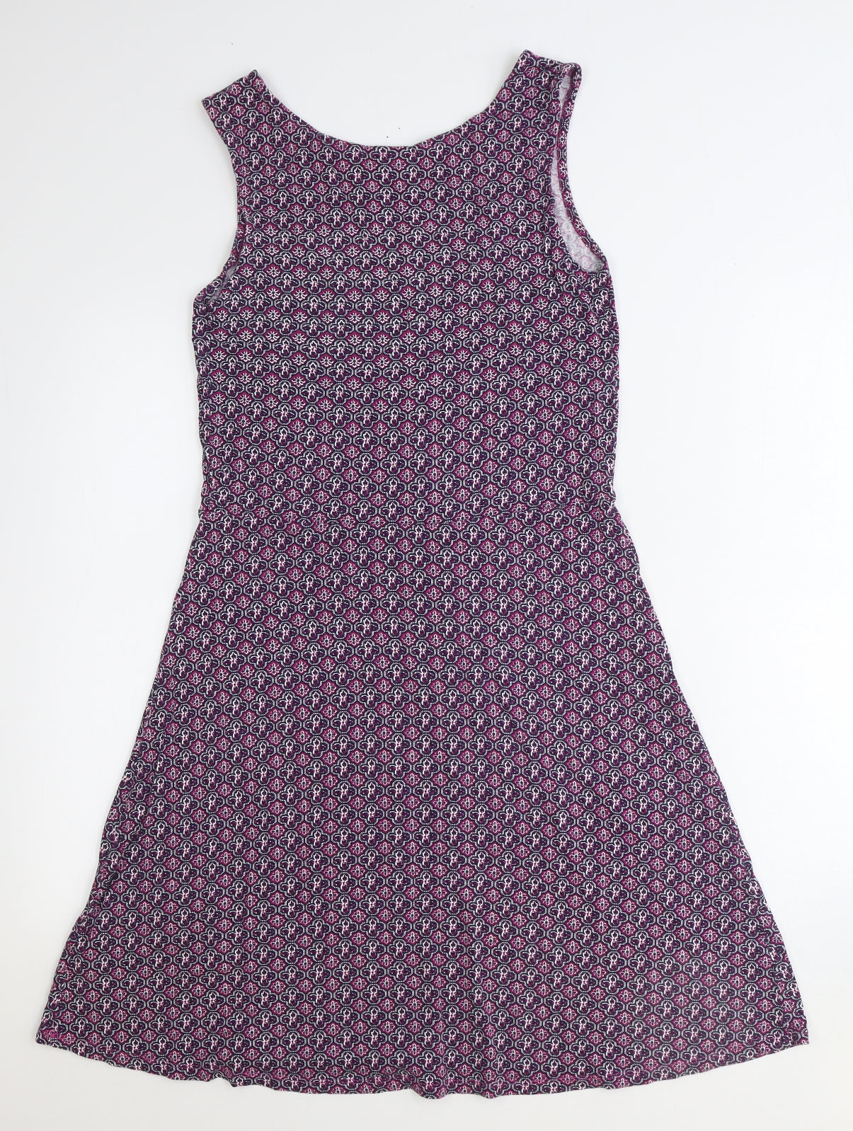 NEXT Womens Purple Geometric Viscose Fit & Flare Size 10 Round Neck Pullover
