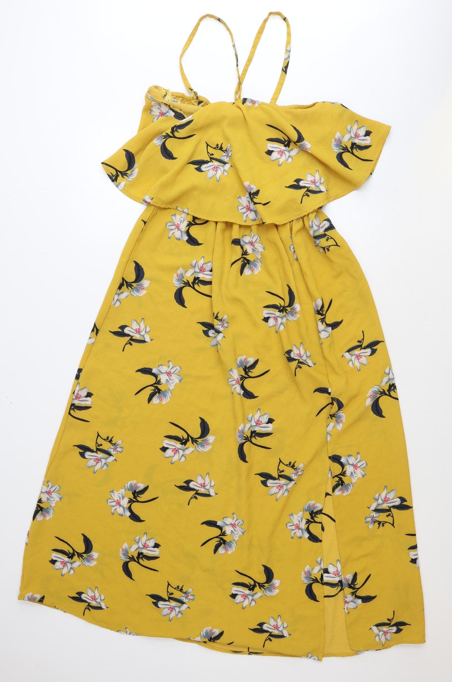 Primark Womens Yellow Floral Polyester Tank Dress Size 14 Off the Shoulder Pullover
