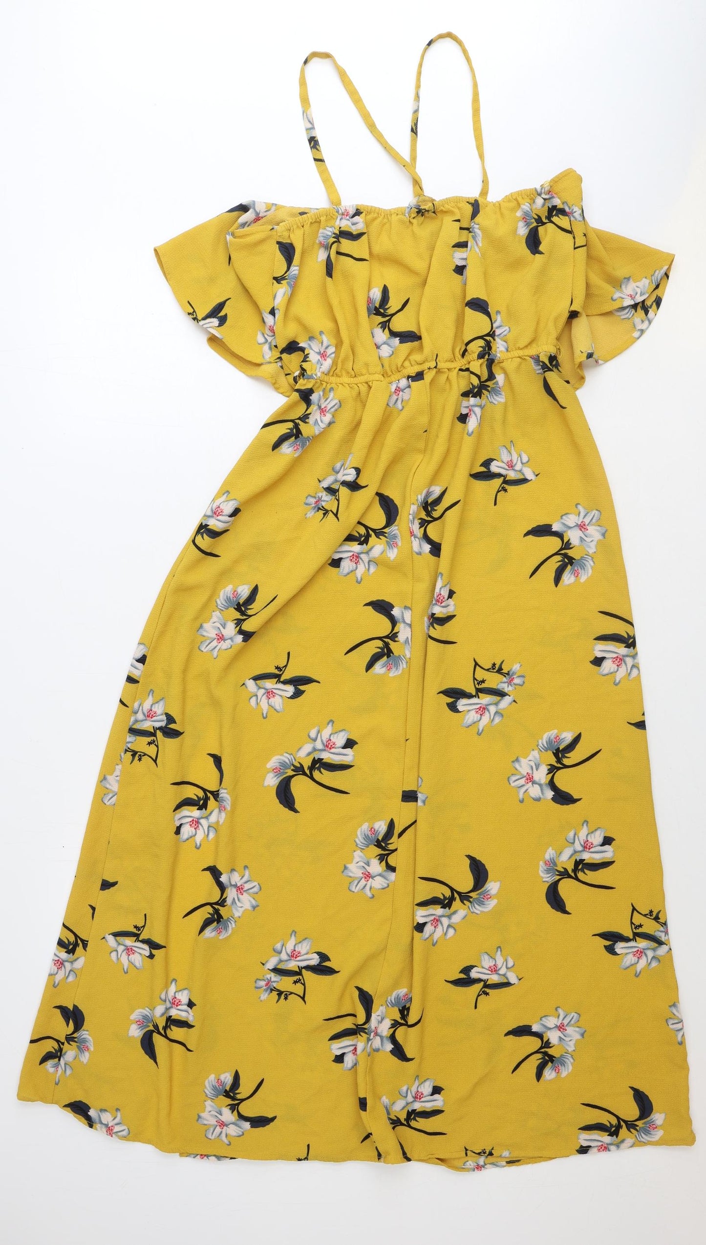 Primark Womens Yellow Floral Polyester Tank Dress Size 14 Off the Shoulder Pullover