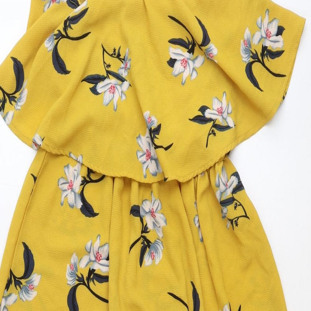 Primark Womens Yellow Floral Polyester Tank Dress Size 14 Off the Shoulder Pullover