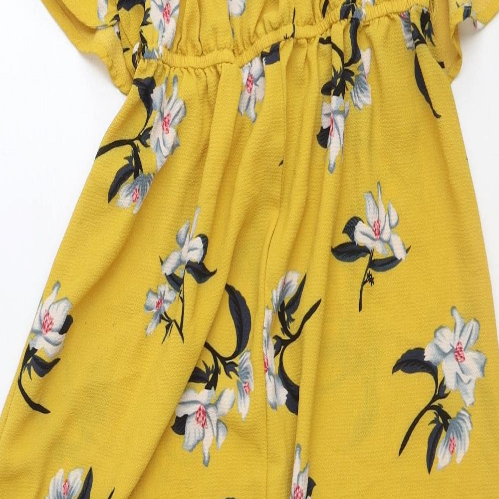 Primark Womens Yellow Floral Polyester Tank Dress Size 14 Off the Shoulder Pullover