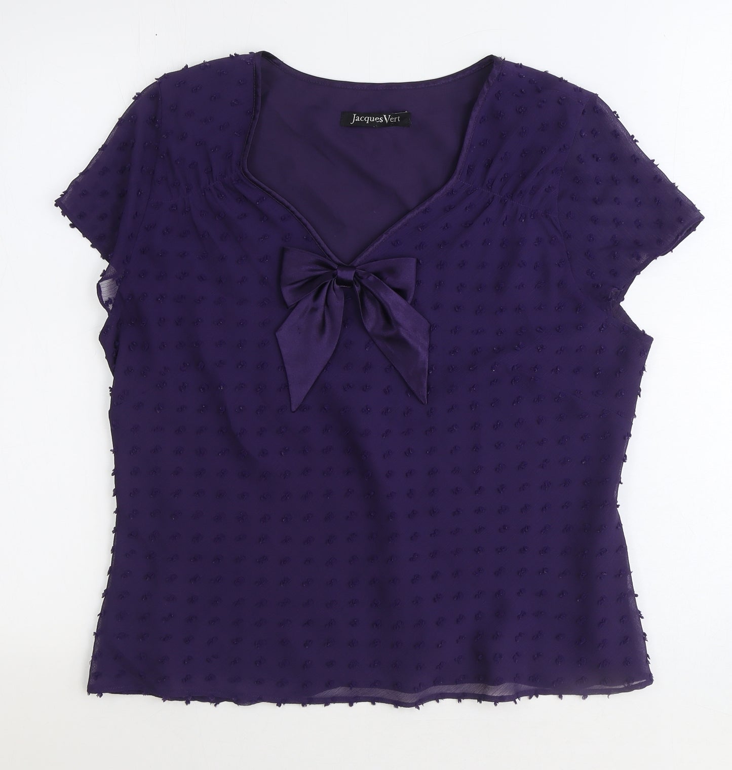 Jacques Vert Womens Purple Geometric Polyester Basic T-Shirt Size 14 V-Neck