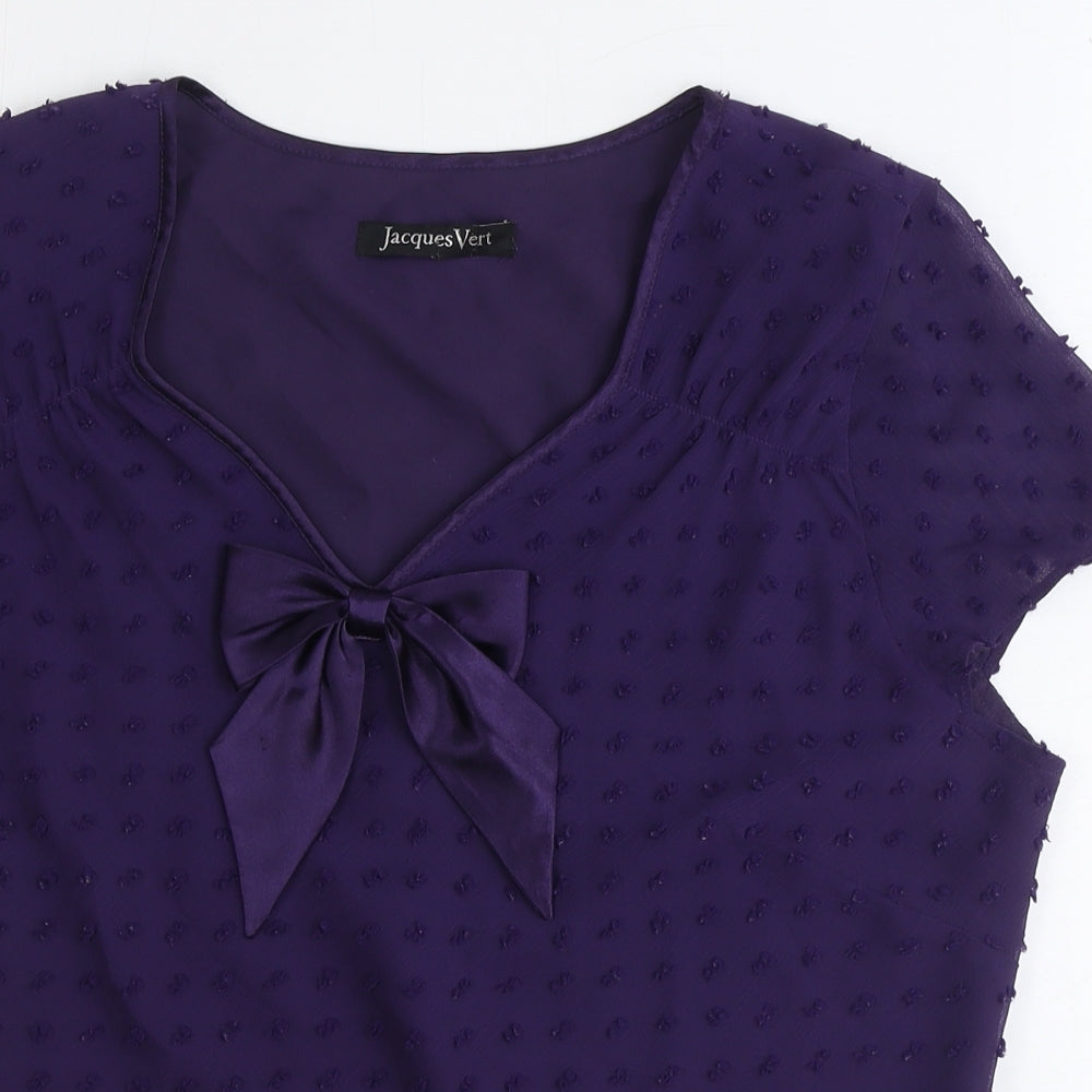 Jacques Vert Womens Purple Geometric Polyester Basic T-Shirt Size 14 V-Neck