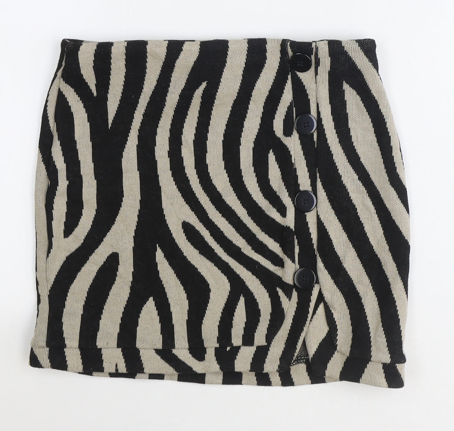Zara Womens Black Animal Print Viscose Bandage Skirt Size M - Zebra Pattern