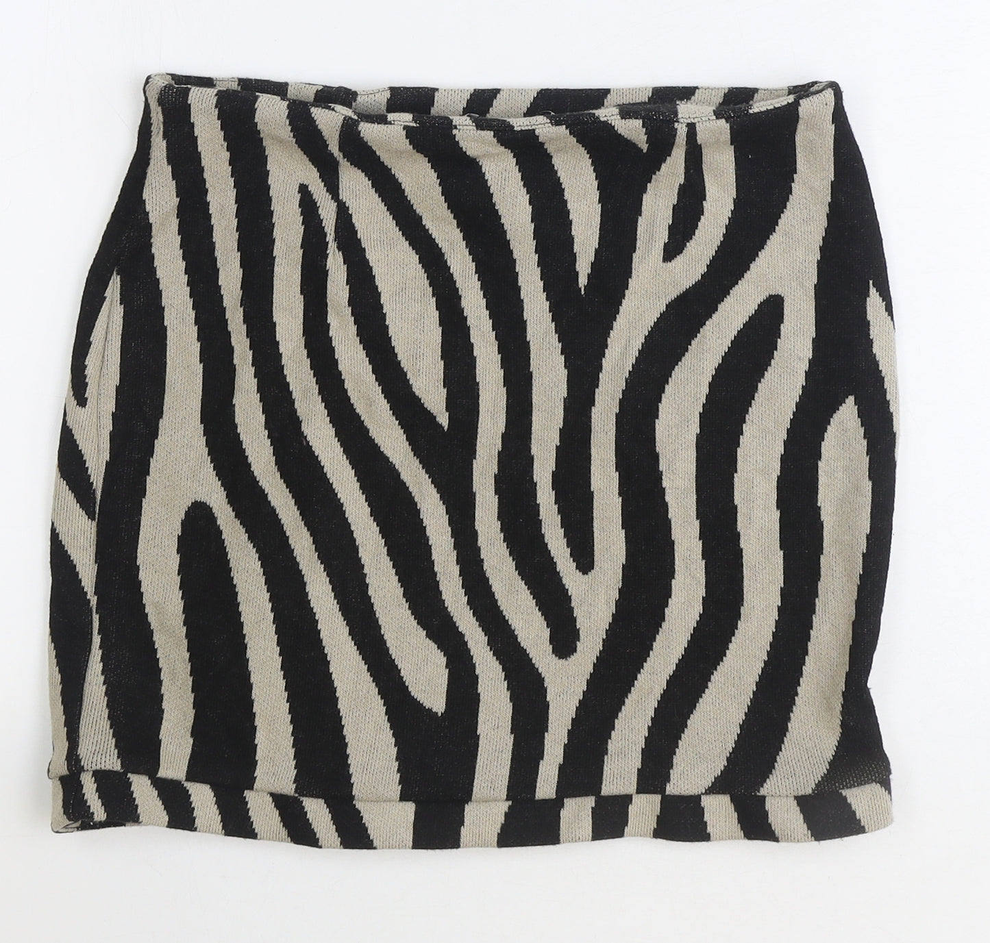 Zara Womens Black Animal Print Viscose Bandage Skirt Size M - Zebra Pattern