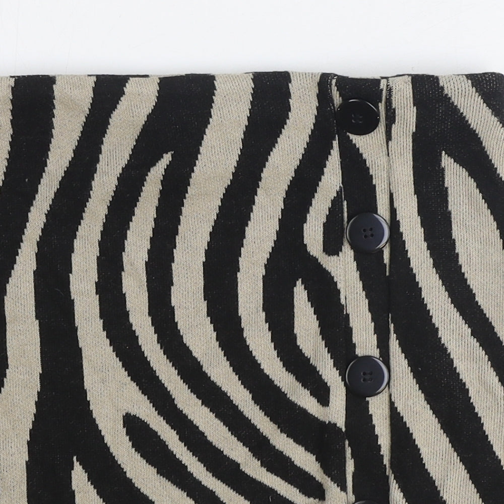 Zara Womens Black Animal Print Viscose Bandage Skirt Size M - Zebra Pattern