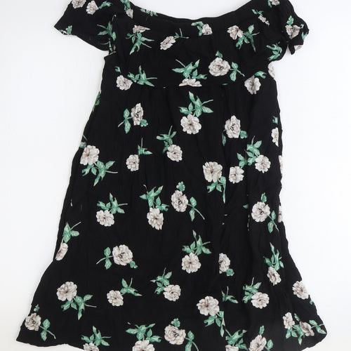 Dorothy Perkins Womens Black Floral Polyester Trapeze & Swing Size 10 Off the Shoulder Pullover