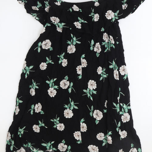 Dorothy Perkins Womens Black Floral Polyester Trapeze & Swing Size 10 Off the Shoulder Pullover