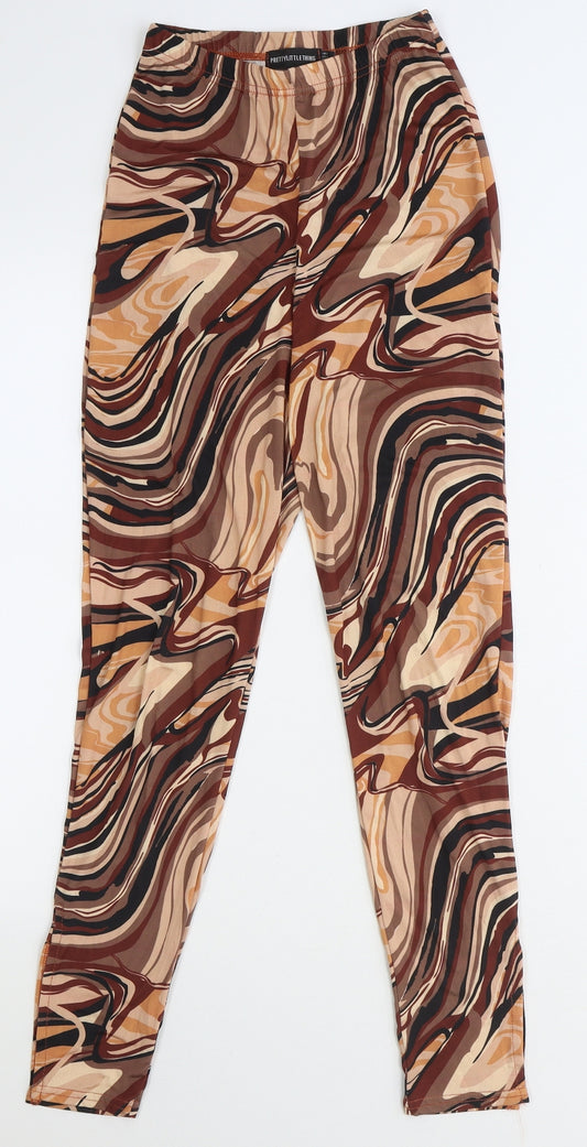 PRETTYLITTLETHING Womens Brown Geometric Polyester Jogger Leggings Size 6