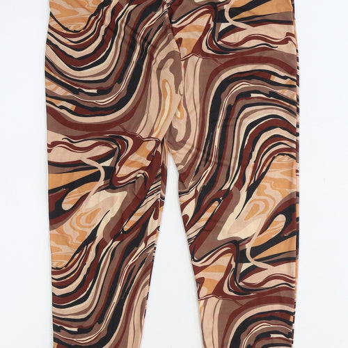 PRETTYLITTLETHING Womens Brown Geometric Polyester Jogger Leggings Size 6