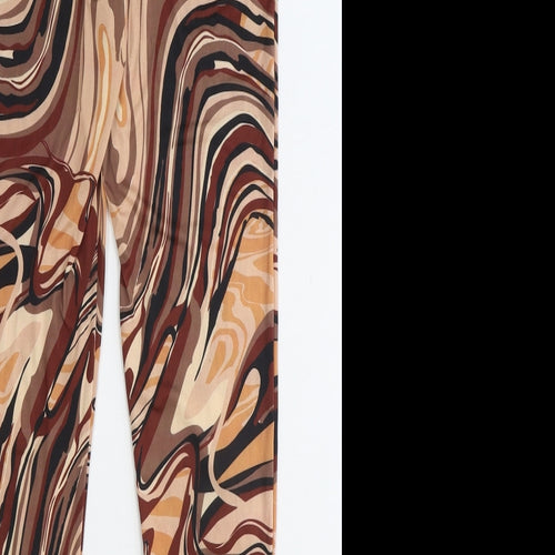PRETTYLITTLETHING Womens Brown Geometric Polyester Jogger Leggings Size 6