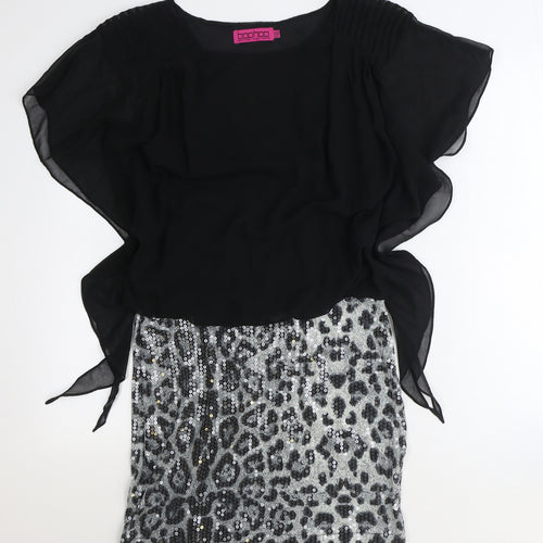 Boohoo Womens Black Animal Print Polyester A-Line Size 10 Round Neck Pullover - Leopard Pattern